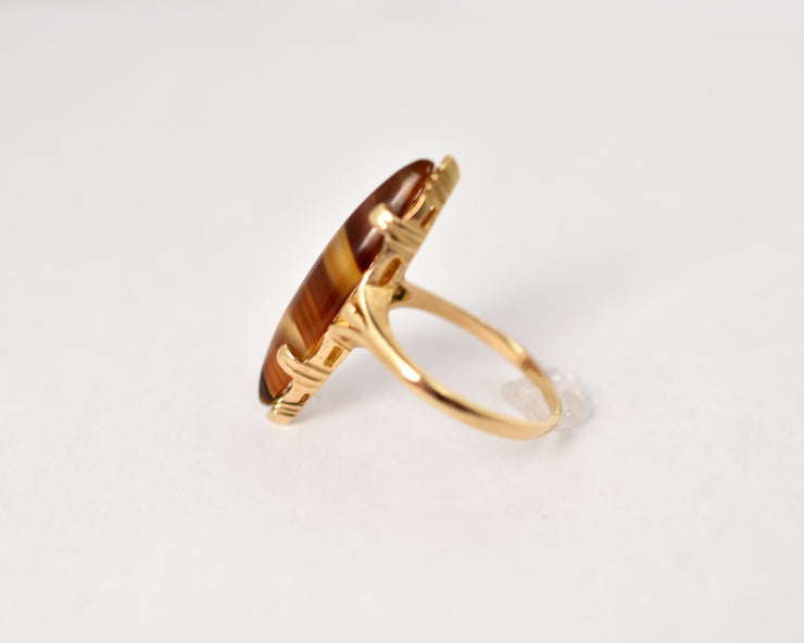 Vintage 10k Elongated Navette Agate Ring