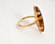 Vintage 10k Elongated Navette Agate Ring