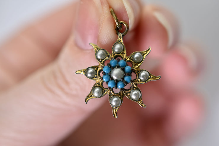 Vintage Faux Turquoise & Pearl Star Pendant