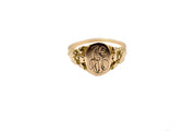 Vintage 9k Initial Signet Ring with Floral Shoulders