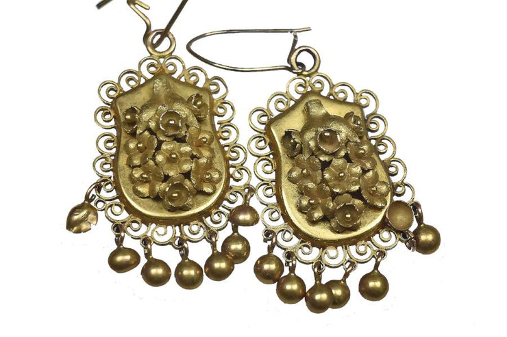 Antique 3D Flower Bouquet Earrings in 16k Yellow Gold