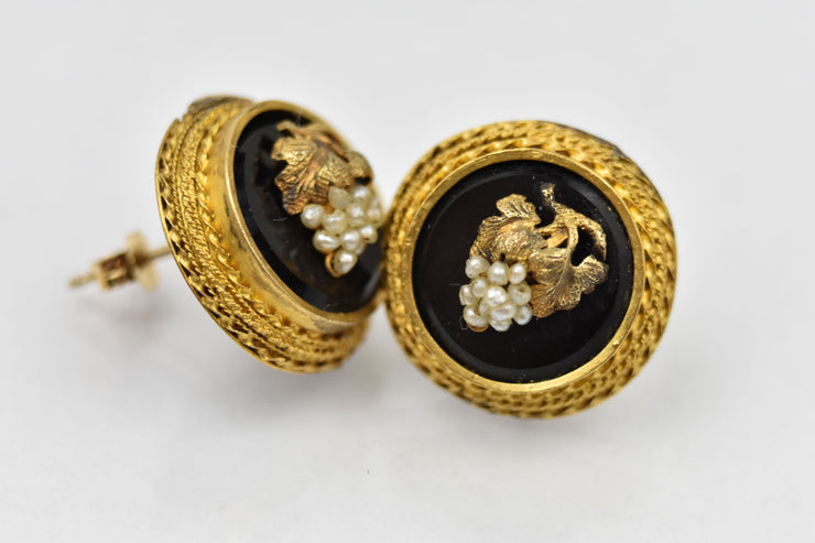 Antique High Karat Victorian Etruscan Revival Pearl Grapes Conversion Earrings