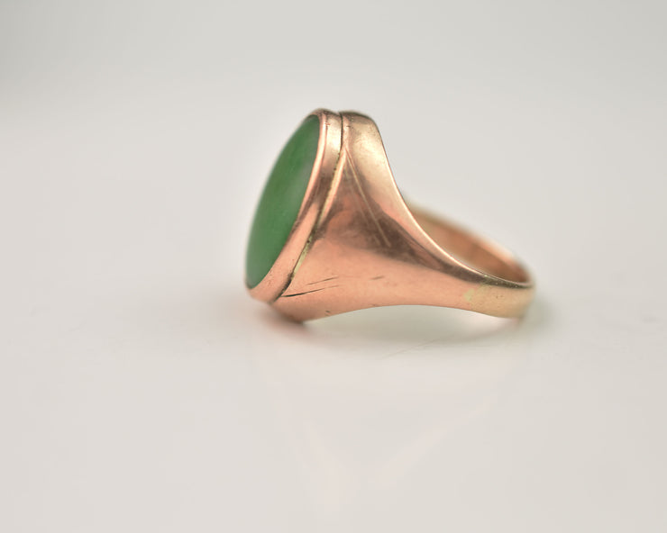 Vintage 10k Gold & Green Chalcedony Statement Signet Style Ring