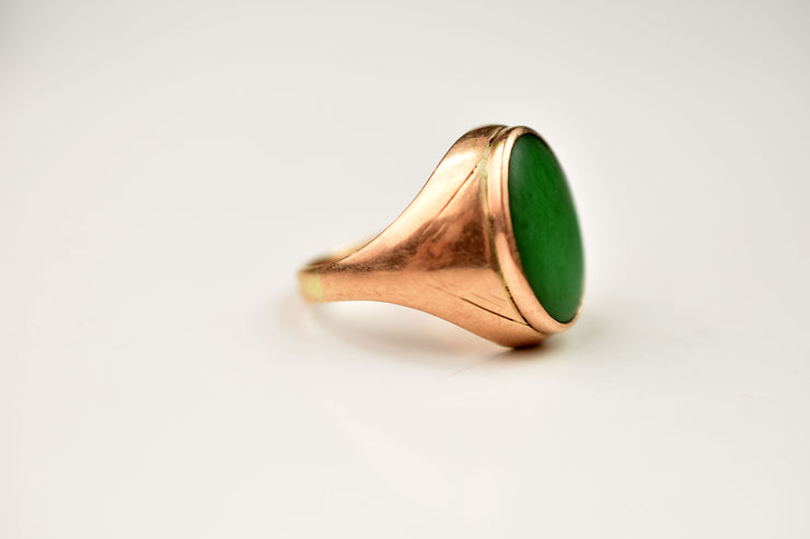 Vintage 10k Gold & Green Chalcedony Statement Signet Style Ring