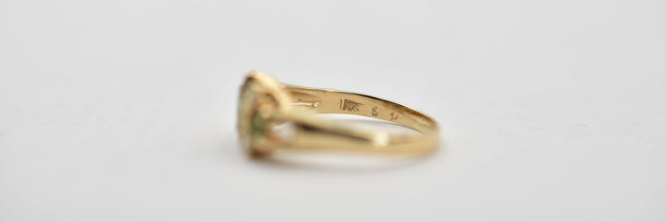 Vintage Mid-Century 14k Yellow Gold Green Tourmaline and Diamond Ring