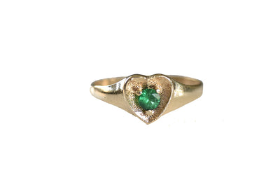 Vintage 10k Heart Shaped Baby Ring with Green Spinel Centre