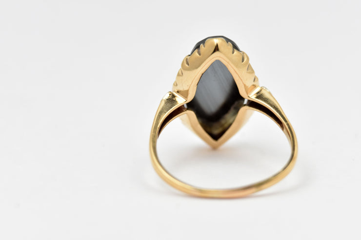 Vintage Hematite Navette Ring with Diamond Shoulders