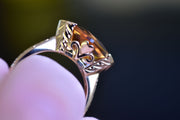 Vintage Style 14k Yellow Gold Citrine & Diamond Ring with Engraved Shoulders