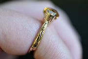 Vintage Style 14k Yellow Gold Citrine & Diamond Ring with Engraved Shoulders