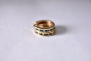 Adorable, Dainty 10k Yellow Gold Diamond and Green Stone Huggie Earrings