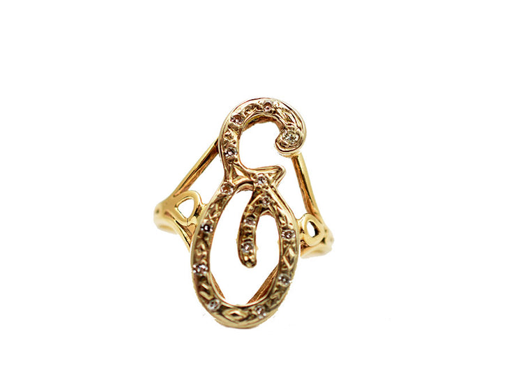 Vintage 10k Initial E Diamond Ring