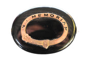 Antique Black Onyx Mourning Brooch with Gold Buckle In Memoriam front and Hair Locket Reverse