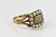 Antique 14k Pearl and Hair Mourning Ring