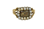 Antique 14k Pearl and Hair Mourning Ring