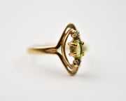 Vintage 10k Peridot & Diamond Navette Ring