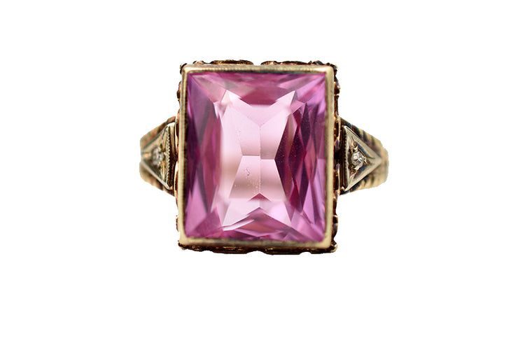 Vintage 10k Pink Sapphire & Diamond Cocktail Ring