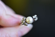 Antique Platinum, Diamond and Pearl Ring with Bow & Leaf Detailing