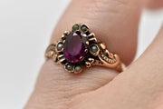 Antique 10k Purple Stone and Pearl Ring