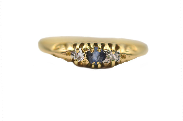 Antique 18k Yellow Gold Sapphire & Diamond Ring