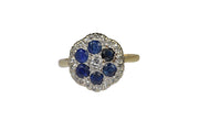 Vintage 18k Diamond and Sapphire Floral Cluster Ring