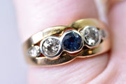 Vintage 14k Chunky Sapphire & Diamond Band
