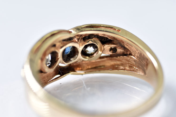 Vintage 14k Chunky Sapphire & Diamond Band