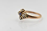 Antique 10k Sapphire and Old Mine Cut Diamond Ring