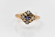 Antique 10k Sapphire and Old Mine Cut Diamond Ring