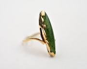 Vintage 10k Scalloped Set Jade Navette Ring