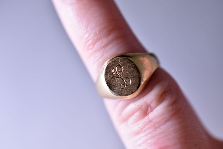 Dainty Signet Ring in 10k with Scripted Initial L