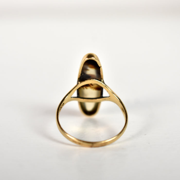 Vintage 10k Agate Navette Ring