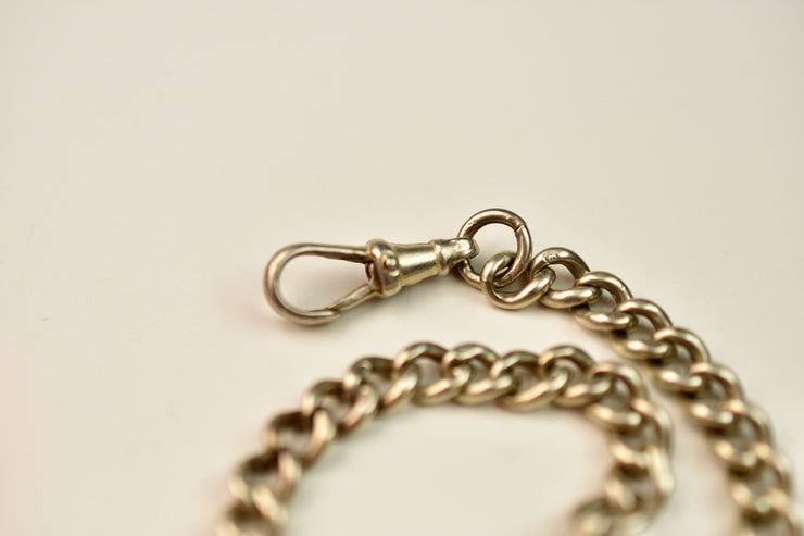 Vintage Sterling Silver Watch Chain With Double Dog Clasps