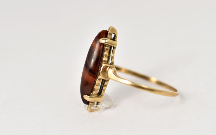 Vintage 10k Tigers Eye Navette Ring