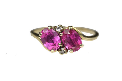 10k Yellow Gold Synthetic Pink Sapphire Toi et Moi Ring