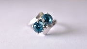 Vintage Retro 14k White Gold Blue Zircon Crossover / Toi et Moi Statement Ring