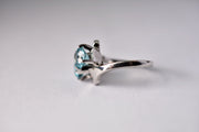 Vintage Retro 14k White Gold Blue Zircon Crossover / Toi et Moi Statement Ring