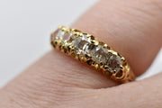 Antique Victorian 18k 5 Stone Old Mine Cut Diamond Ring