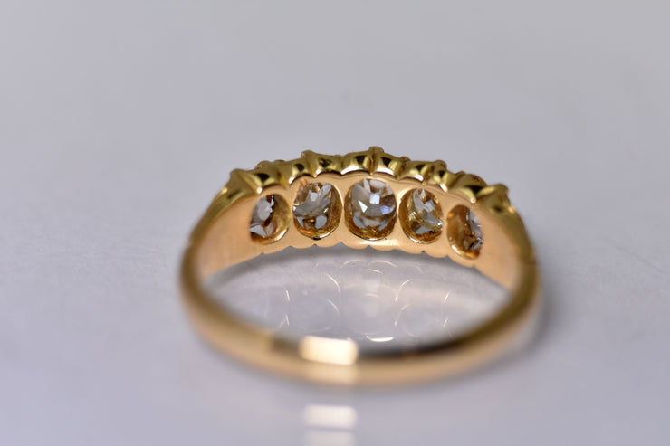 Antique Victorian 18k 5 Stone Old Mine Cut Diamond Ring