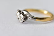 Vintage 18k & Platinum Diamond Crossover Ring