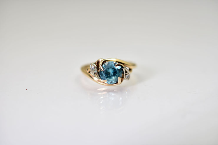 Vintage 14k Blue Zircon and Diamond Ring