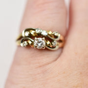 Vintage 14k Yellow & White Vine Twist Diamond Engagement & Wedding Ring Set
