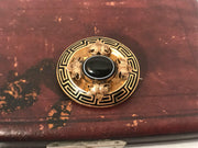 Antique Victorian Mourning Brooch with Banded Agate & Oak Leaves in Gold