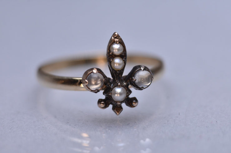 Antique Victorian Moonstone & Pearl Fleur De Lys // Fleur De Lis Conversion Ring