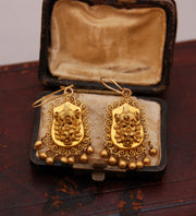 Antique 3D Flower Bouquet Earrings in 16k Yellow Gold