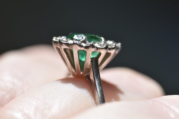 Emerald Green Stone with Diamond Halo in 18k White Gold