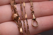 Vintage Dark Coppery Gold Coloured Paper Clip Style Long Watch Chain with Star Slide and Dog Clip
