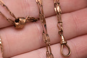 Vintage Dark Coppery Gold Coloured Paper Clip Style Long Watch Chain with Star Slide and Dog Clip