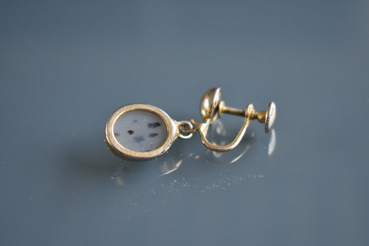 Vintage Gold Plated Agate Pendant and Screw Back Earrings (Clip-On)