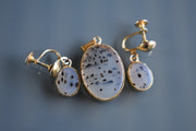 Vintage Gold Plated Agate Pendant and Screw Back Earrings (Clip-On)