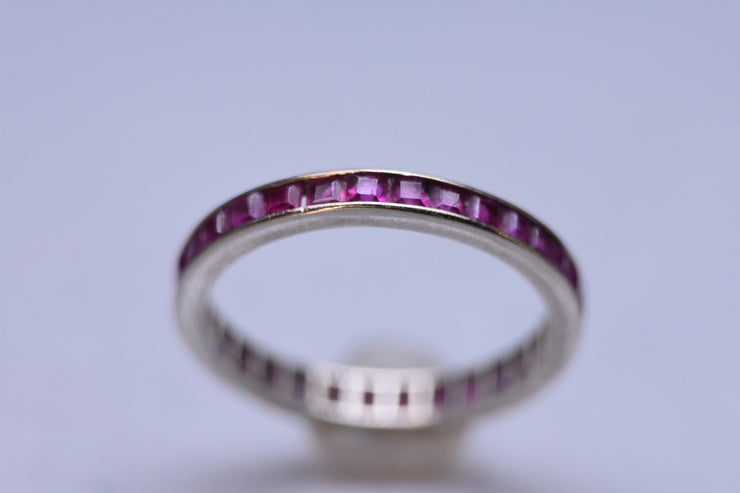 Vintage 14k White Gold Ruby Eternity Ring